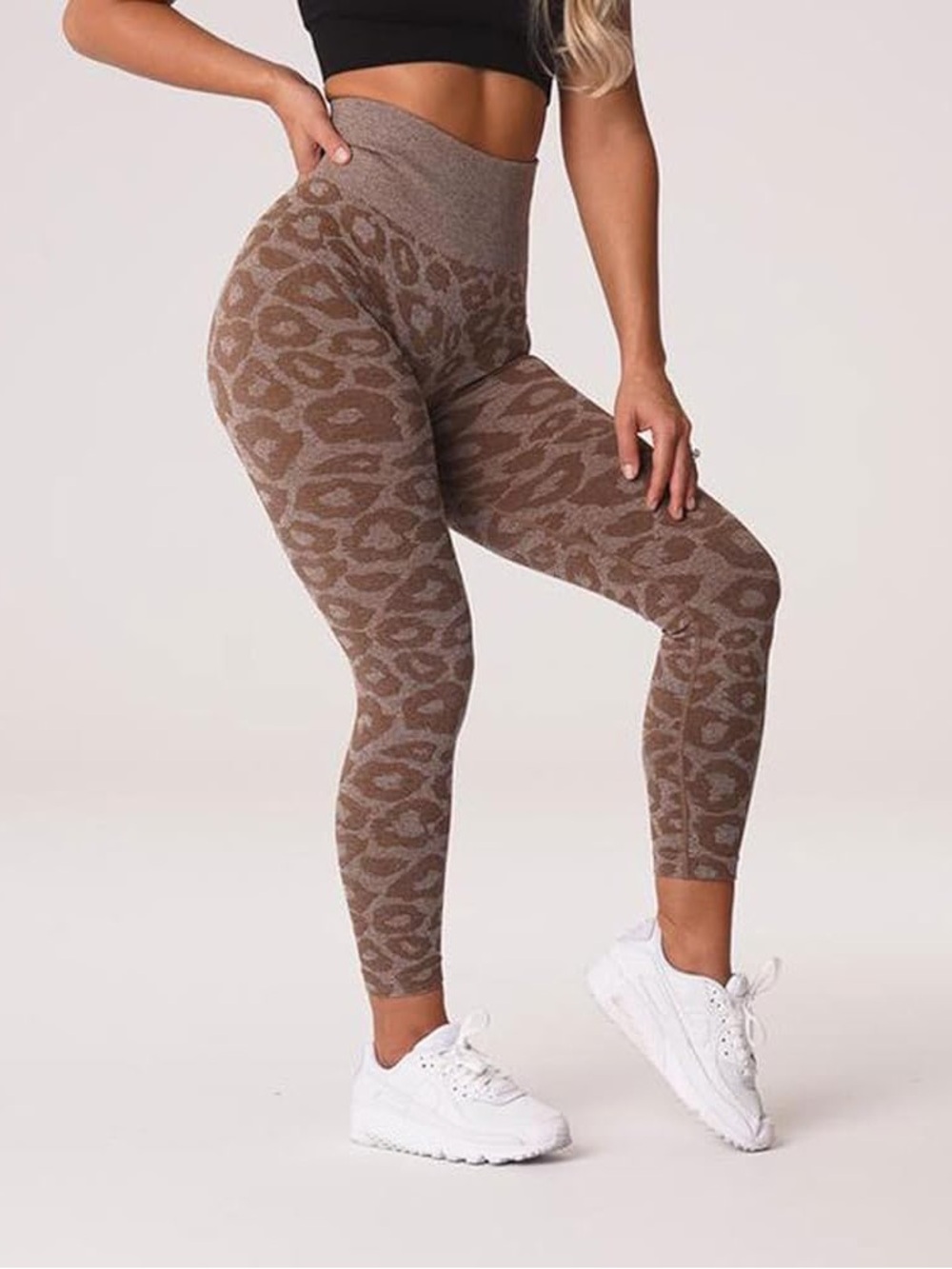 High-Waist Brown Animal Print Seamless Leggings NWOT Size M